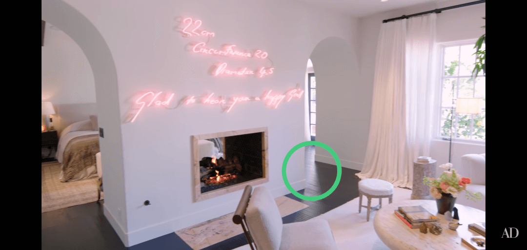 Kendall Jenner home - square skirting by fireplace