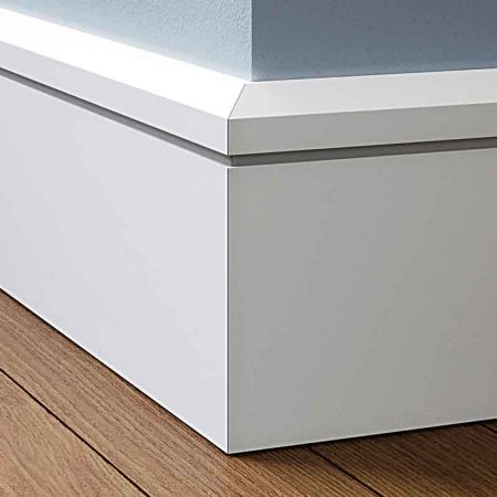 Visual Representation of Angle Groove 1 MDF Skirting Board with a primed finish (146mmH x 18mmD)