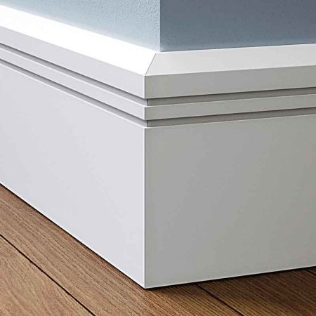 Visual Representation of Angle Groove 2 MDF Skirting Board with a primed finish (146mmH x 18mmD)