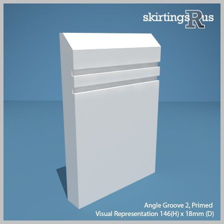 Visual representation of a sample of Angle Groove 2 MDF Skirting Board with a primed finish (146mm H x 18mm D)