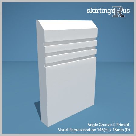 Visual representation of a sample of Angle Groove 3 MDF Skirting Board with a primed finish (146mm H x 18mm D)