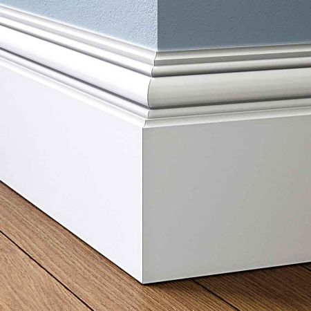 Visual Representation of Antique 2 MDF Skirting Board with a primed finish (146mmH x 18mmD)