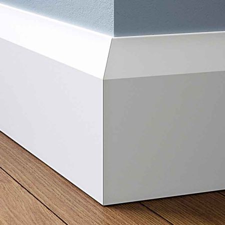 Visual Representation of Chamfer MDF Skirting Board with a primed finish (146mmH x 18mmD)