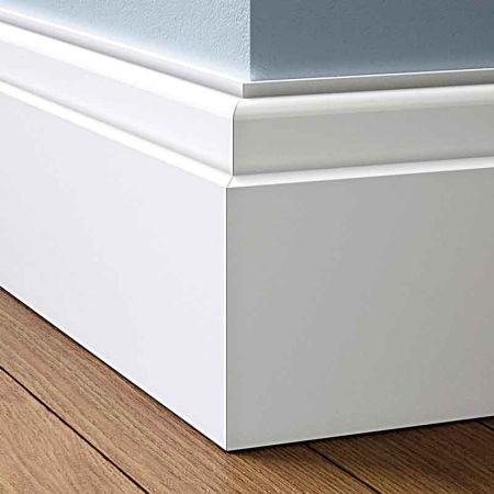 Visual Representation of Lambs Tongue MDF Skirting Board with a primed finish (146mmH x 18mmD)