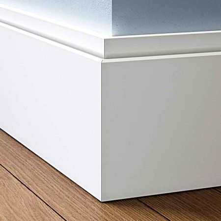 Visual Representation of Rebated Front MDF Skirting Board with a primed finish (146mmH x 18mmD)
