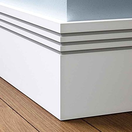 Visual Representation of Square Groove 3 MDF Skirting Board with a primed finish (146mmH x 18mmD)